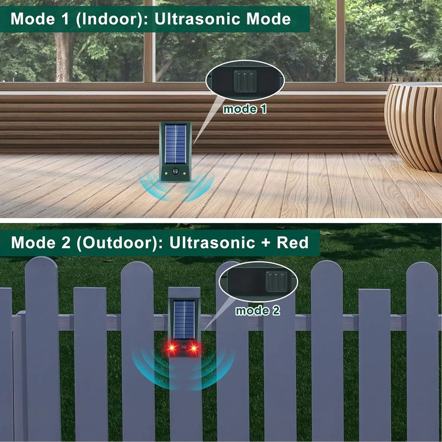 SAIJZEK Solarbetriebener Ultraschall-Tiervertreiber für den Außenbereich mit Stroboskop-Blinklicht und wasserdichter Mäuseabwehr für Garten und Hof - Bild 2