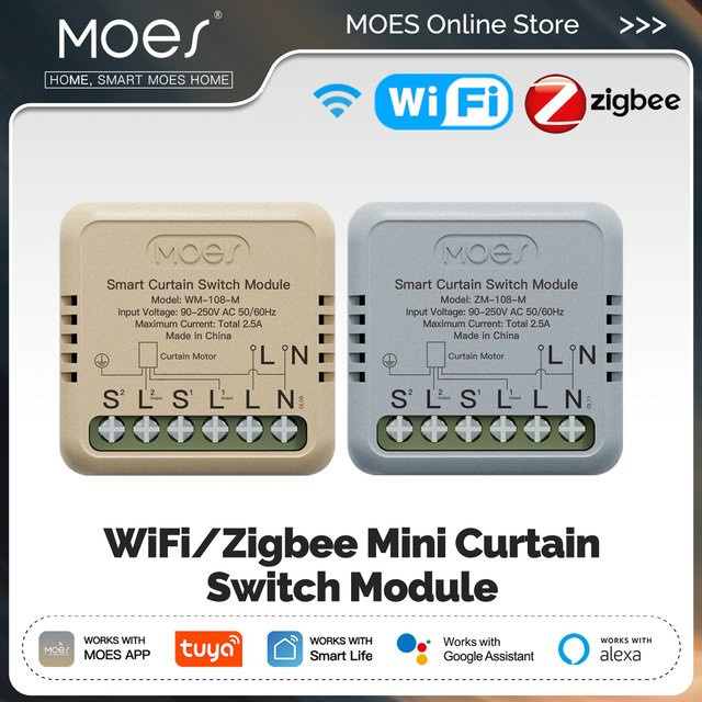 MOES Smart Vorhangschalter WiFi/ZigBee Modul in Weiß, Tuya Rocker Reset kompatibel mit App und Fernbedienung für Alexa und Google Home - Bild 1