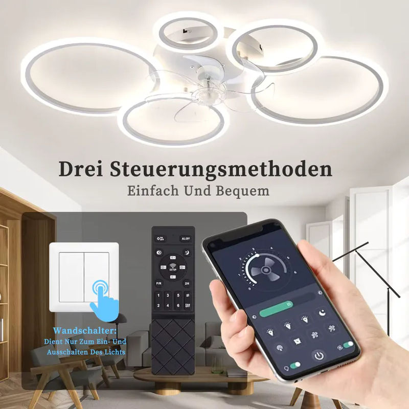 Yopyuenn LED Deckenventilator mit Beleuchtung in Weiß, 100 cm Durchmesser, 80W, modern mit Fernbedienung - Bild 2