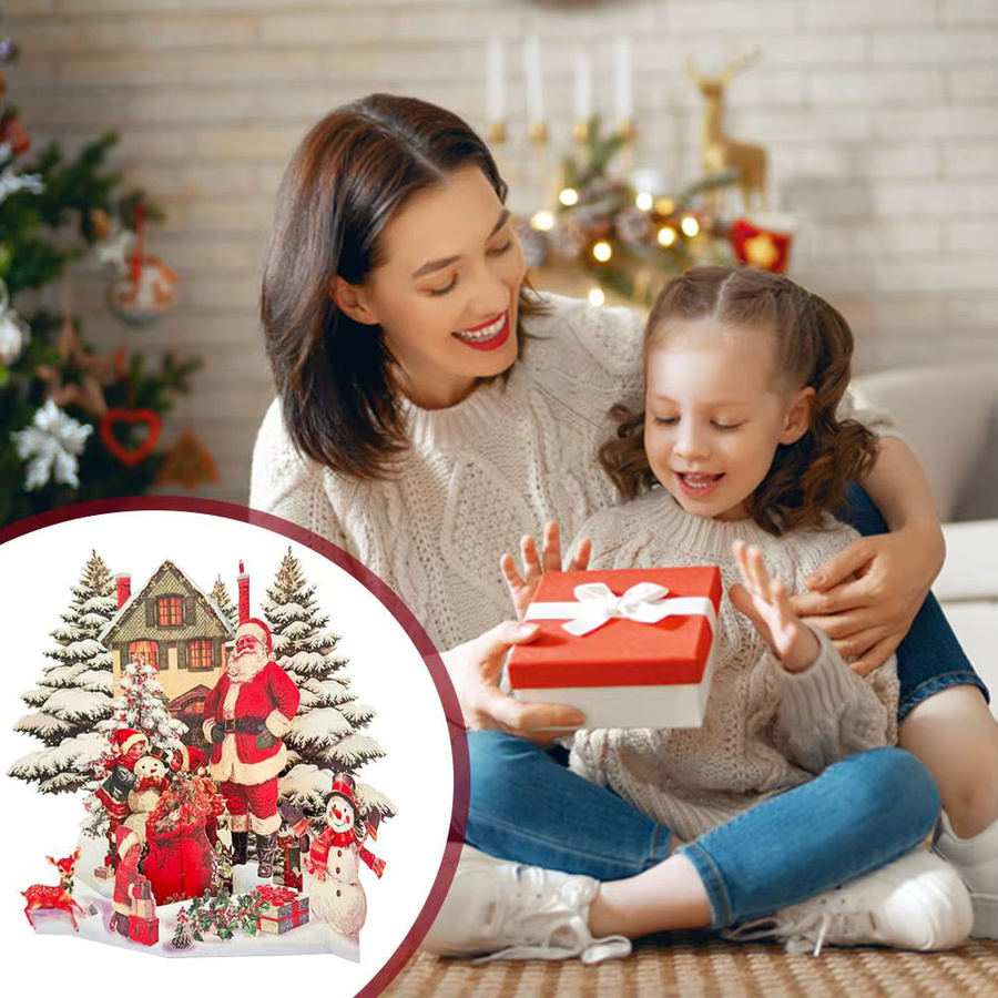 3D-Weihnachts-Pop-up-Grußkarte mit Elch-Design und Waldmotiv in Rot und Mehrfarbig aus Papier - Bild 4