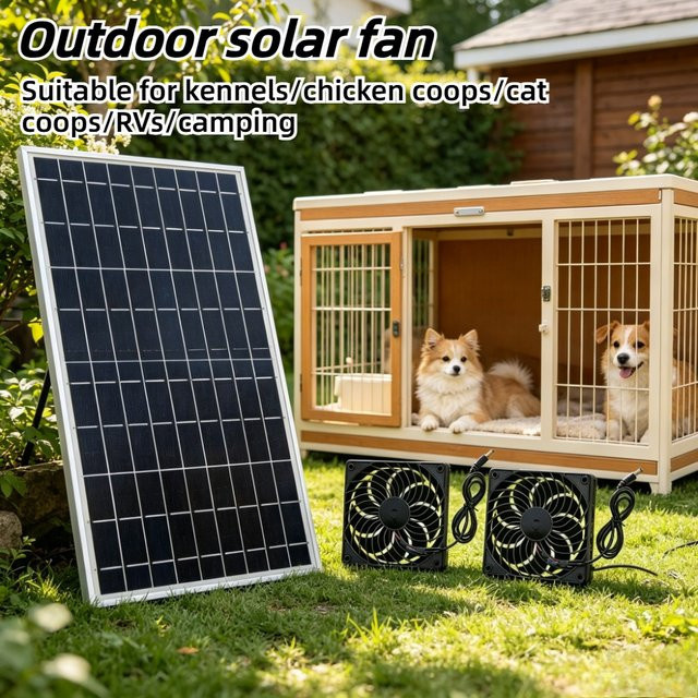 EESBAO Solarbetriebener Luftzirkulationsventilator 10W Allwetter Außenkühlung und Belüftung für Hühnerstall und Haustiere in Schwarz - Bild 1