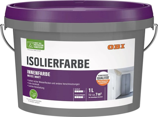 OBI Isolierfarbe Weiß-Matt, wasserbasiert und konservierungsmittelfrei, 1 l - Bild 1
