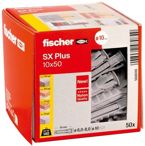 Fischer Spreizdübel SX Plus mit Rand in Grau, Bohrernenn-Ø: 10 mm, Dübellänge: 50 mm - Bild 1