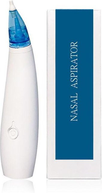 Elektrischer Baby-Nasensauger von QM Dream in Weiß und Blau, hygienischer Nasenreiniger aus Silikon für Neugeborene und Kleinkinder, 2-fach verstellbar - Bild 1