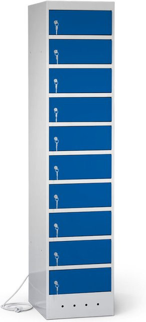 rotstahl Laptopschrank mit 10 Fächern aus Stahlblech, Farbe Dunkelblau und Korpus Lichtgrau, B: 40 cm, H: 180 cm - Bild 1