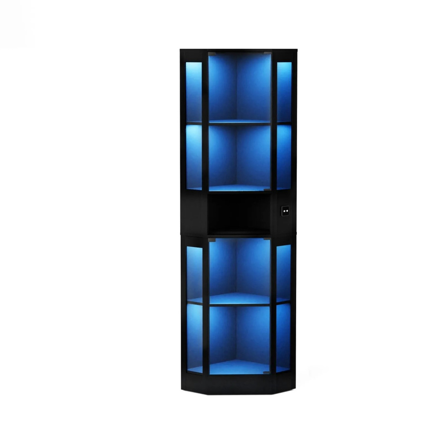 PXloue Glasvitrine Schwarz mit LED-Beleuchtung und Sicherheitsglas, B/T/H: 57 x 40 x 165 cm - Bild 2