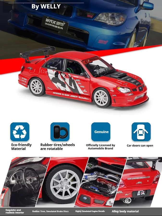 WELLY Subaru Impreza WRX STI, Modellauto, 1:24, Metall, Rot - Bild 4