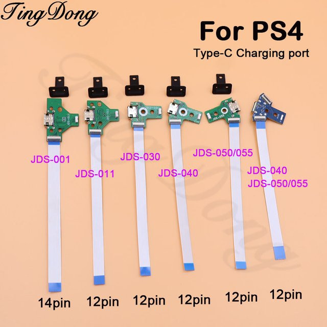 USB-C Ladeanschlussplatine und Verbindungskabel Set für Sony PlayStation 4 Controller JDS-001 JDS-011 JDS-030 JDS-040 JDS-055 mit 12-Pin und 14-Pin Anschlüssen - Bild 1