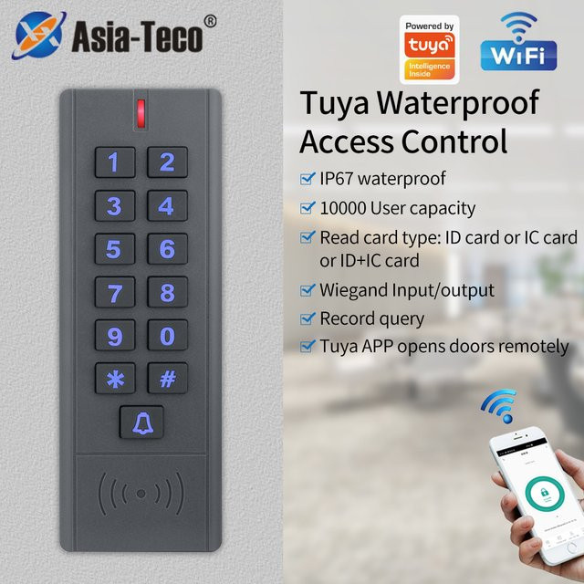 Asia-Teco Biometrisches RFID-Zutrittskontrollsystem mit Tuya App WLAN-Steuerung und Wiegand Tastatur für 12V-24V Standalone-Türsicherheit - Bild 1