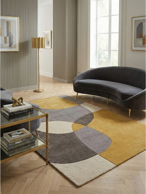 Wollteppich AIRE von Kadima Design in Ocker mit abstrakten Farbfeldern und Hoch-Tief-Effekt, B: 200 cm, T: 290 cm - Bild 1
