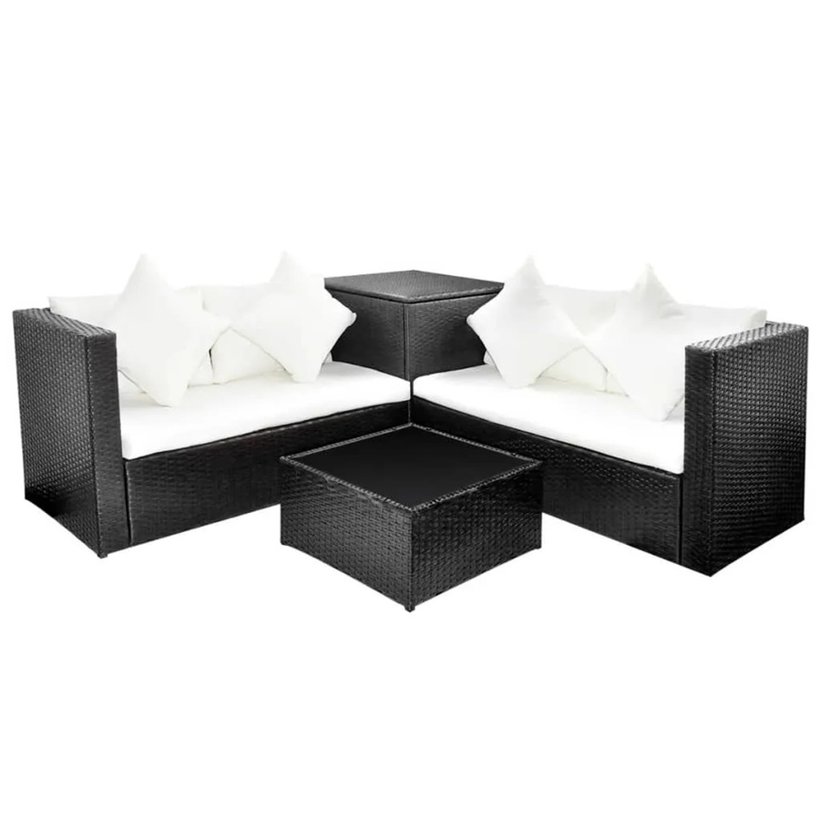 vidaXL 4-tlg Garten-Lounge-Set aus Poly Rattan in Schwarz mit Auflagen und L-Form - Bild 2