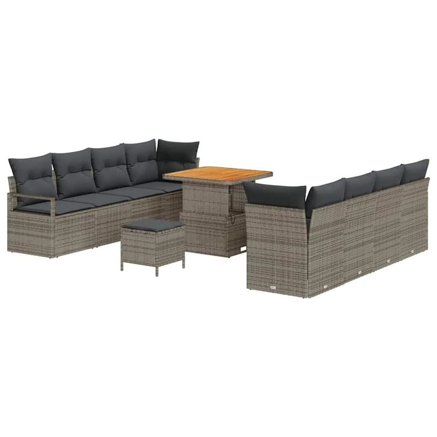 vidaXL Garten-Sofa-Set aus Poly-Rattan und Akazie mit Kissen und Stauraumfunktion, Grau, B/T/H: 80 x 80 x 71 cm - Bild 2