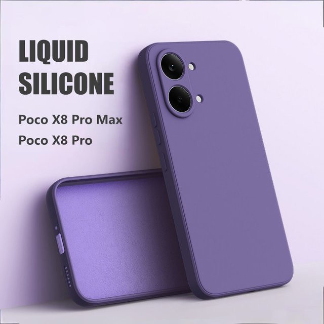 Xiaomi Poco X8 X 8 Pro Max Handyhülle aus Flüssig-Silikon mit TPU-Stoßfänger und Kameraobjektivschutz in Grün und Lila - Bild 1