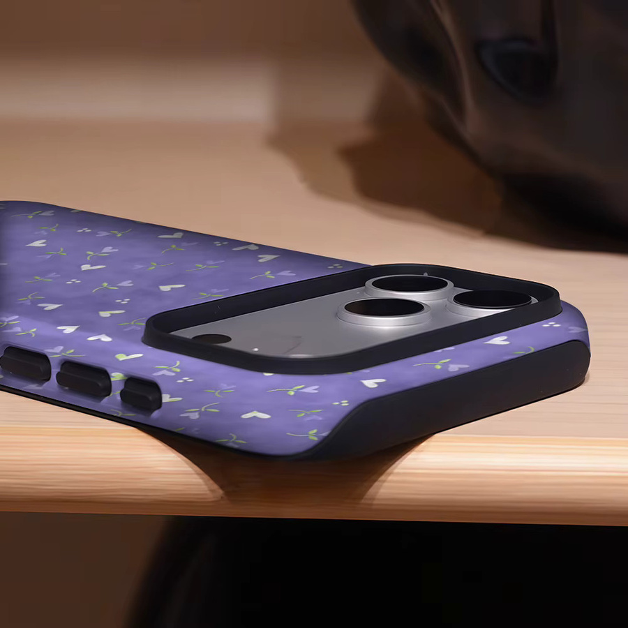 Potdemiel Magnetische Handyhülle mit Herz- und Blatt-Design in Lila für iPhone 17 16 15 14 13 Pro Max Plus, Robuste Doppelschichtige Hülle - Bild 4