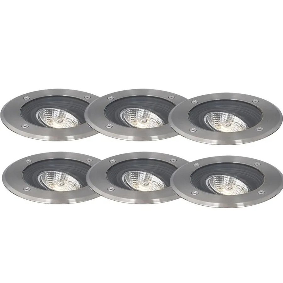 QAZQA Set mit 6 modernen Außen Bodenscheinwerfern aus Edelstahl in Silber, verstellbar, IP65, rund für Garten und Außenbereich - Bild 2