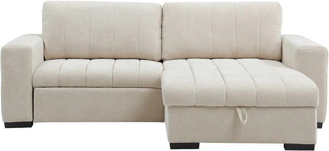 Vente-unique Schlafsofa Konoti in Beige, L-Form mit Schlaffunktion und ausziehbarer Schublade, Stoff - Bild 1