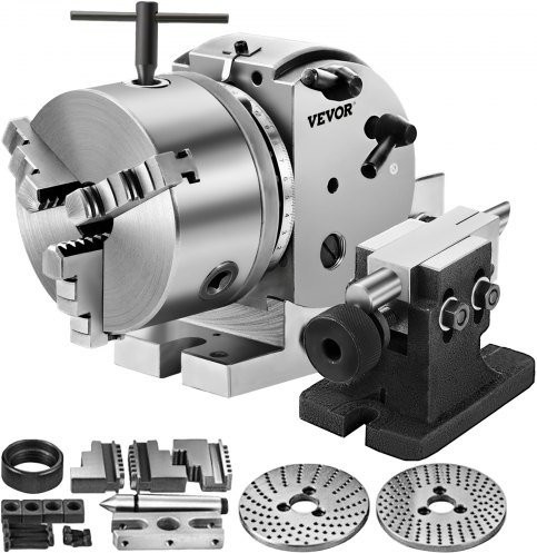 VEVOR BS-0 Präzisions-Teilungskopf aus Gusseisen in Silber mit 3-Backen-Spannfutter und MT2-Reitstock für Fräsmaschinen und Zahnradfertigung - Bild 1