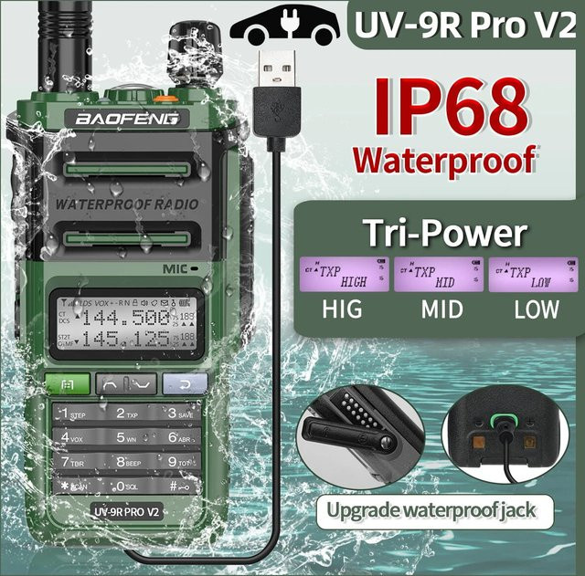 Baofeng UV 9R Pro V2 IP68 Wasserdichtes Dualband-Walkie-Talkie mit Typ-C-Ladegerät in Grün - Bild 1