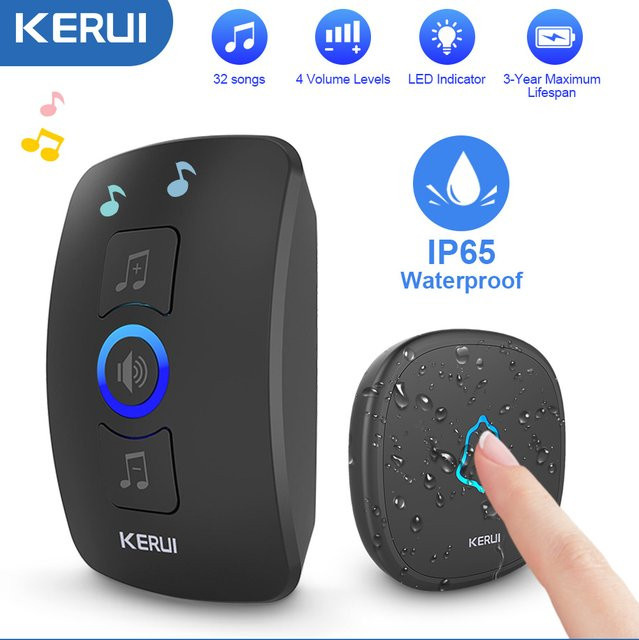 Kerui M525 Kabellose Türklingel mit Touch-Taste in Schwarz, Wasserdichte Outdoor-Türklingel mit 32 Melodien und 433MHz Reichweite - Bild 1