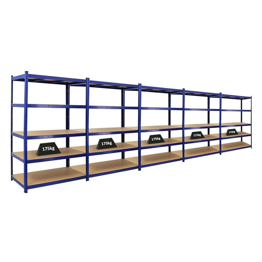 PROREGAL Taurus Schwerlastregal Set 5 Stück, Blau, H x B x T: 180 x 120 x 60 cm, Fachlast 175 kg, mit verstellbaren Regalböden aus MDF und Metall - Bild 2