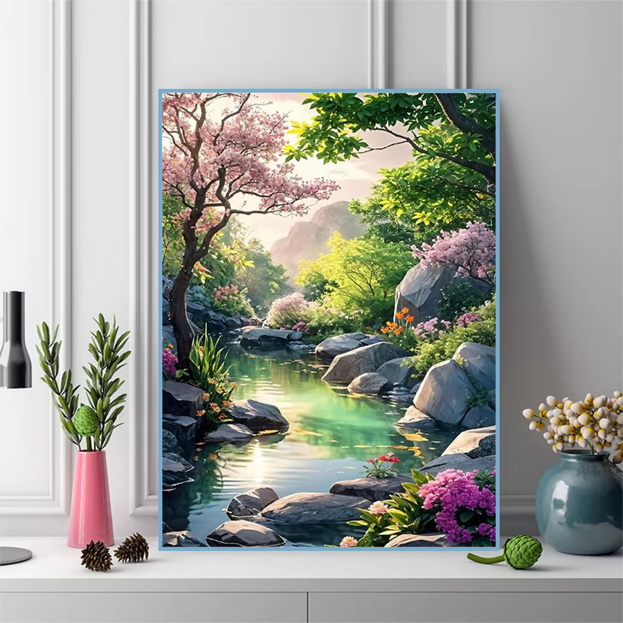 Momoart 5D-Diamantgemälde Flusslandschaft mit Baum als DIY-Stickmuster für Erwachsene und Anfänger, Multicolour, B/H: 30,0 x 20,0 cm - Bild 3