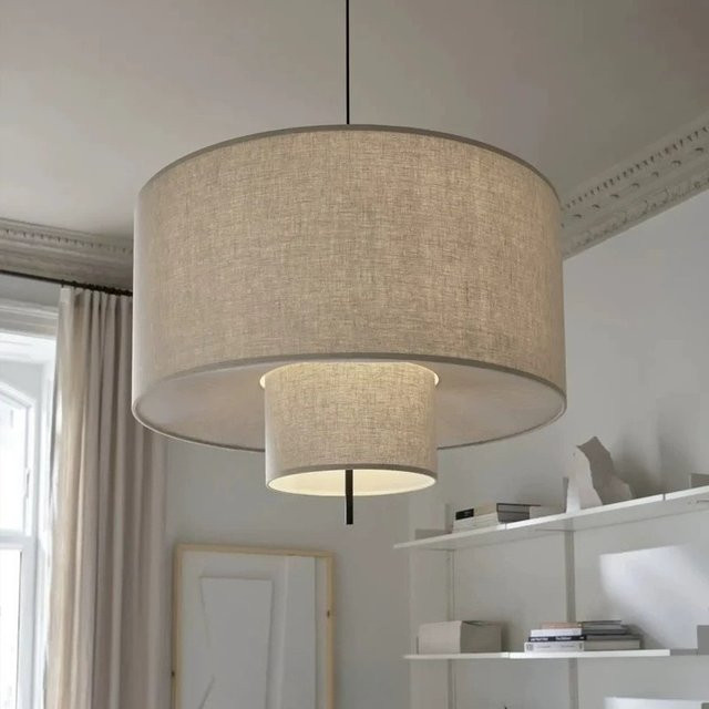 JIANKEXING Leinen Kronleuchter im Nordic Wabi Sabi Stil, moderner chinesischer Design-Pendelleuchter aus Stoff in Beige, ideal für Wohnzimmer, Schlafzimmer, Esszimmer oder Arbeitszimmer - Bild 1