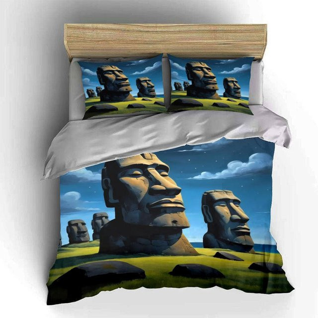 Dreiteiliges Bettwäsche-Set Mystische Steinstatuen Scenic Design für Kinder- und Schlafzimmer, B/B/H: 135 x 200 cm - Bild 1