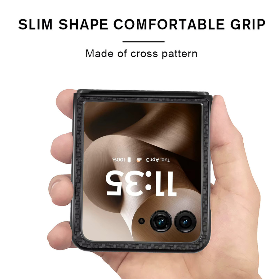 Luxuriöse minimalistische Flip-Hülle mit gewebter Textur für Motorola Razr in Schwarz - Bild 3