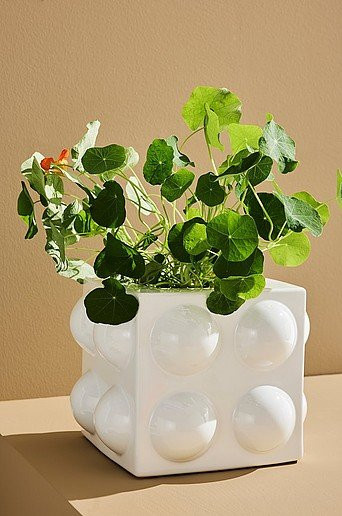 Boo Potte moderne geometrische Keramik-Tischtopf-Blumentopf in Weiß, quadratisch - Bild 1