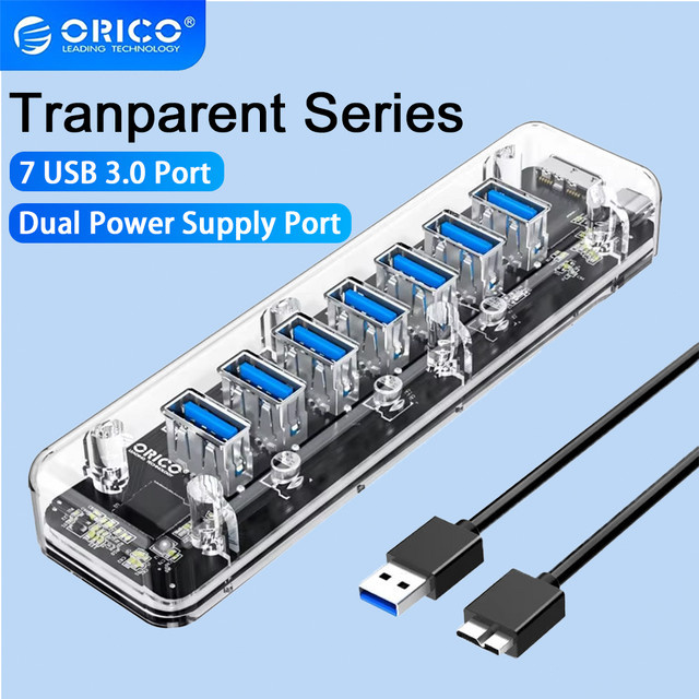 ORICO USB 3.0 Hub Transparent Series mit Micro-USB-Stromanschluss als OTG-Adapter für 4 oder 7 Ports - Bild 1