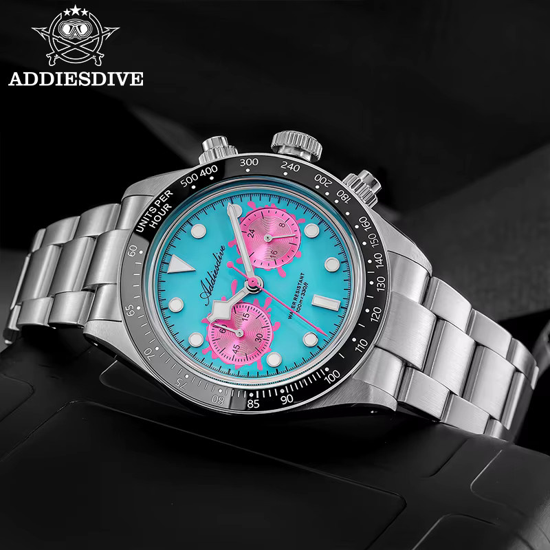 ADDIESDIVE Chronograph, Quarz, Edelstahl, 40 mm, Herren, Blau - Bild 2
