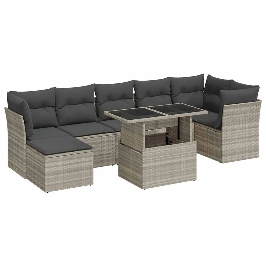 vidaXL 8-teilige Garten-Sofagarnitur aus Poly-Rattan in Hellgrau mit Kissen aus Polyester und pulverbeschichtetem Stahl - Bild 2