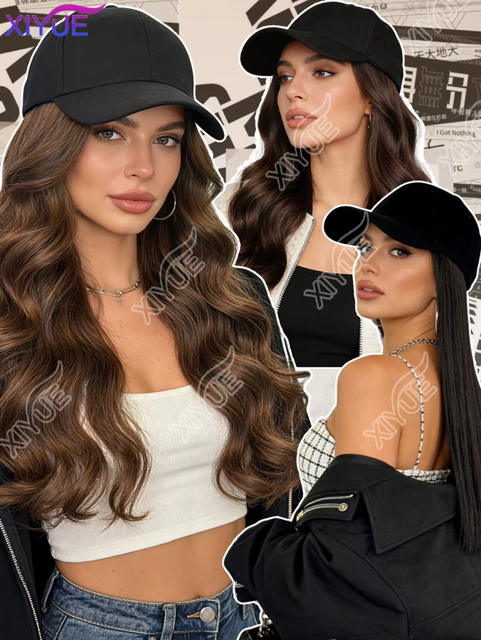 XIYUE Perücke, lang gewellt, synthetisch, schwarzbraun, Damen - Bild 4