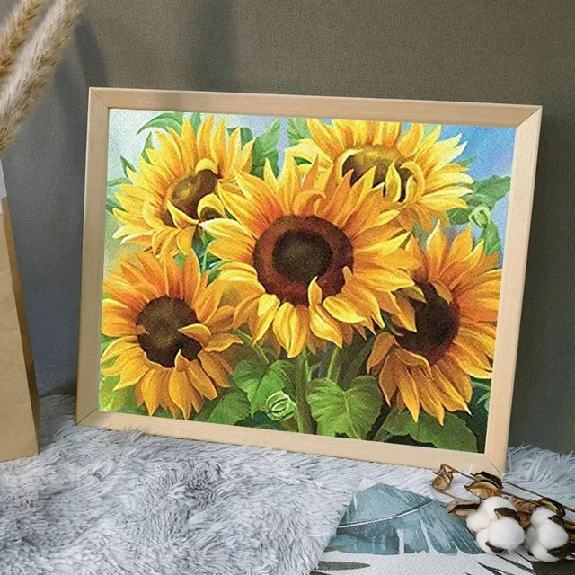 QIZITENG 5D Diamantmalerei Sonnenblume DIY Kreuzstich Set mit gelben Blumen und runden Mosaiksteinen für Hobby und Dekoration - Bild 1