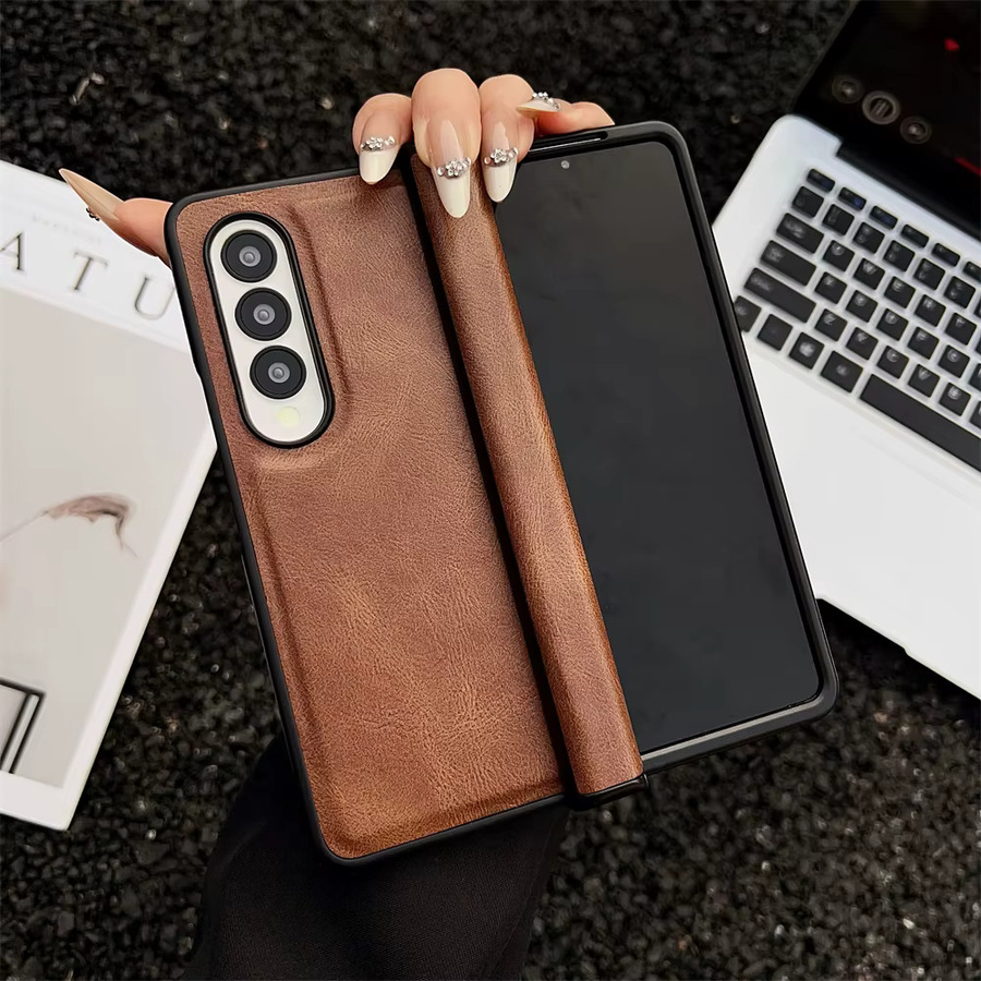 Hautfreundliche Leder-Handyhülle mit Retro-Textur für Samsung Galaxy Z Fold 7, 6, 5, 4, 3 in Gelb - Bild 2