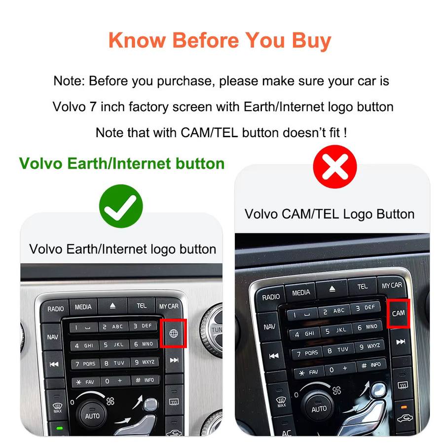 Bonroad Wireless CarPlay und Android Auto Interface Decoder Box für Volvo XC60 V60 V40 S60 2015-2019 mit Earth Button, Airplay und Autolink Modul, Schwarz - Bild 2