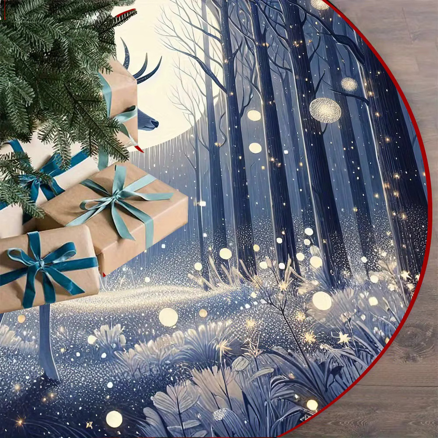 VIKAMA Weihnachtsbaumrock mit Elch-Motiv in Blau, runde Textil-Dekoration für eine festliche Weihnachtsatmosphäre - Bild 4