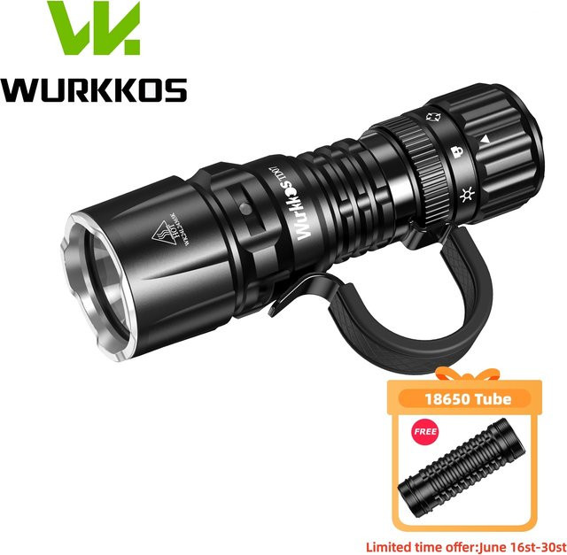 Wurkkos TD07 Taktische Taschenlampe mit 1300 lm und 479 m Reichweite, wiederaufladbare Mini-Taschenlampe mit Fingerring und Doppelschalter - Bild 1