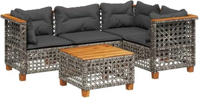 vidaXL 5-tlg Garten-Sofagarnitur aus Polyrattan in Grau mit Tisch und Kissen in L-Form - Bild 1