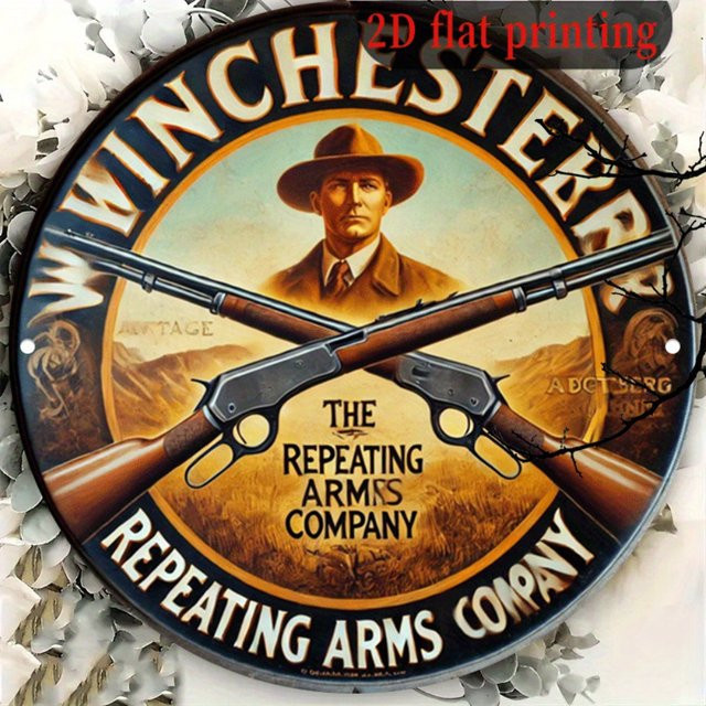 Potdemiel Vintage Winchester Repeating Arms Aluminiumschild rund, Durchmesser: 20,32 cm, Mehrfarbig - Bild 1