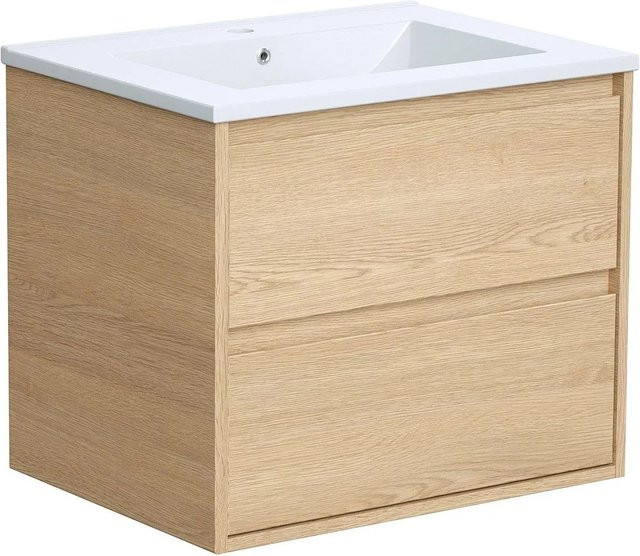 Milipam Einzelwaschtisch in Naturfarben Beige mit Eichenholzfurnier, Breite: 60 cm - Bild 1