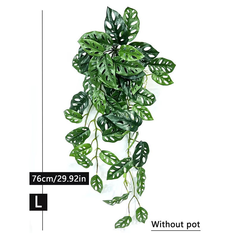 Künstliche hängende Reben von Kmitang in Grün mit Monstera-Blättern und Rattan-Elementen, Höhe: 76 cm - Bild 3
