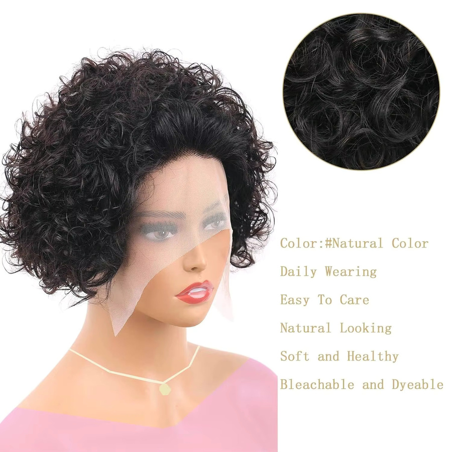 Lolely Dream Lockige Bob Pixie Cut Echthaar-Perücke, 180% Dichte - Bild 2