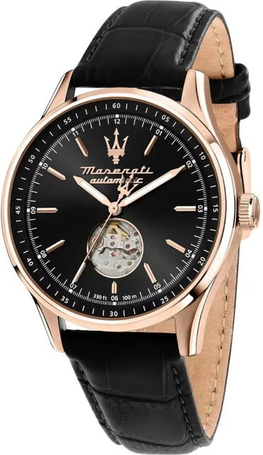 Maserati Herrenuhr Automatik, Edelstahl, 42 mm, Leder, Schwarz, 10 ATM - Bild 1