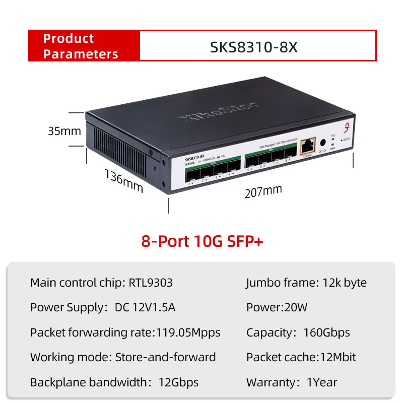 XikeStor Layer 3 Managed Netzwerk-Switch mit 10 GbE Glasfaser-Unterstützung, VLAN und Link-Aggregation, Schwarz - Bild 2