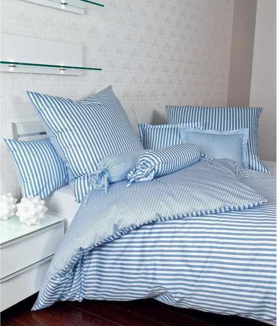 Janine Bettwäsche Modern Classic 3912 aus Mako-Satin, blau gestreift, reversible und atmungsaktiv, B/H: 155 x 220 cm und 40 x 80 cm - Bild 2