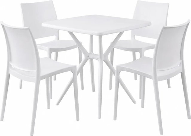 DELUKE Gartenmöbel-Set GRETA aus Kunststoff mit Tisch und 4 Stühlen in Weiß, B/T/H: 156 x 156 x 81 cm - Bild 1