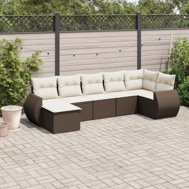 vidaXL 7-teilige Garten-Sitzgruppe aus Polyrattan in Braun mit UV-beständigen Kissen und L-Form - Bild 3