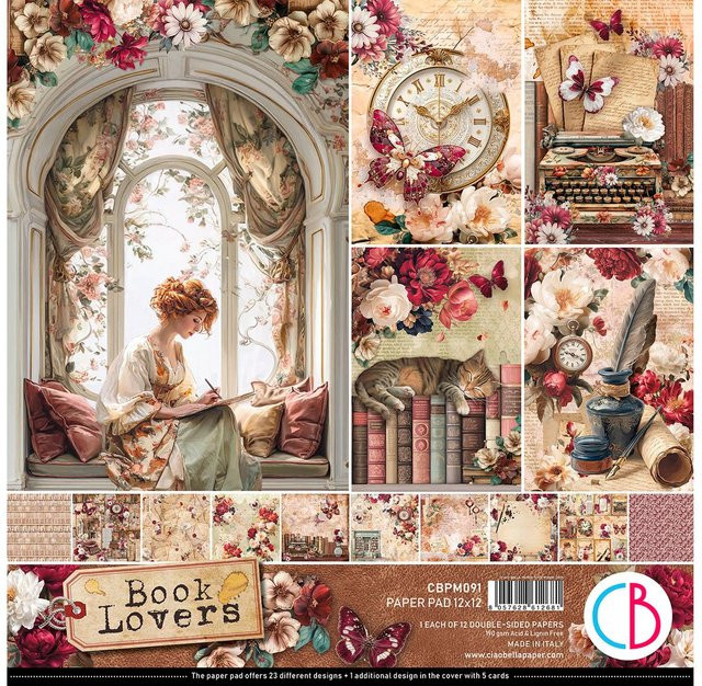 Ciao Bella Scrapbook-Papier Book Lovers in Multicolor und Braun - Bild 1