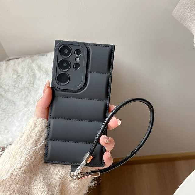 Samsung Handyhülle mit Handgelenkband Lanyard als weiche Puffer Hülle für Galaxy S25 S24 S23 S22 S21 Plus FE Ultra A26 A36 A56 A35 A55 in Schwarz - Bild 1